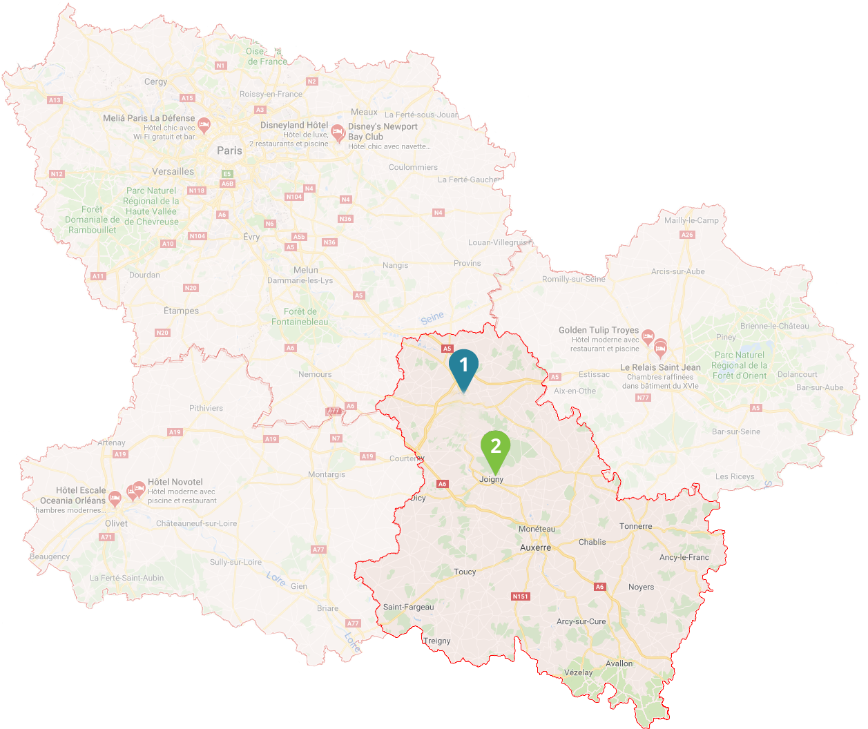 Carte ght nord yonne